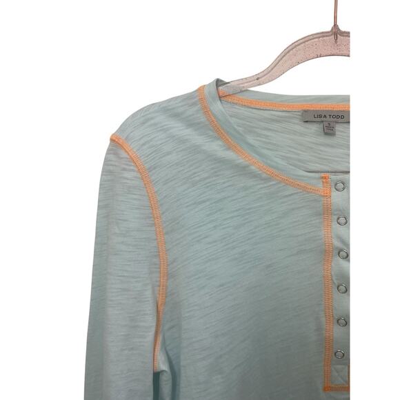 Lisa Todd Light Blue Long Sleeve Surf Henley Women’s Small Casual Basic Top - Picture 5 of 10